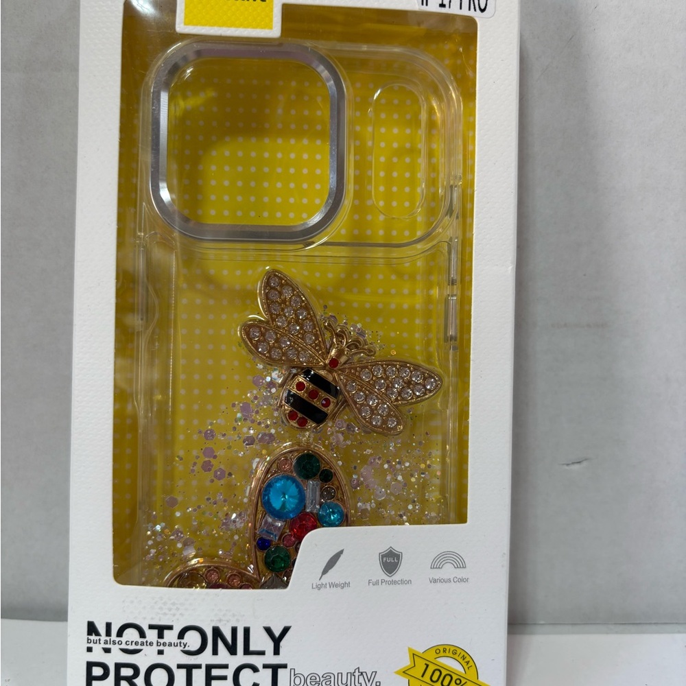Clear Decorative Bee Glitter Phone Case iPhone 17 Pro with Multicolor Gems